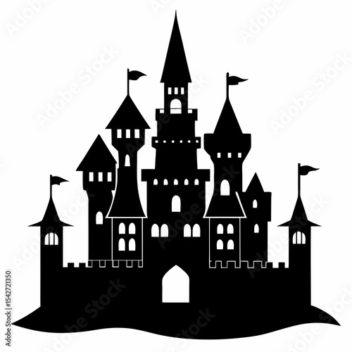historic castle silhouette vector black on white background