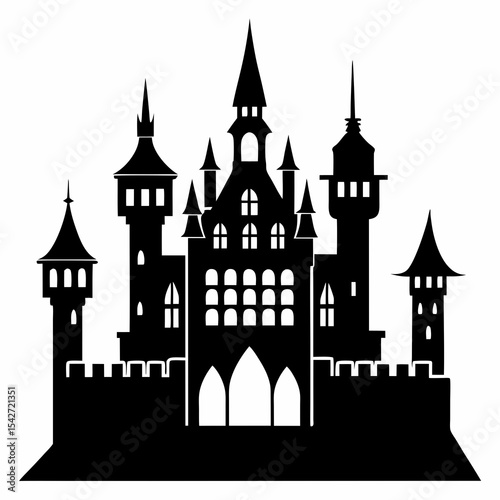 historic castle silhouette vector black on white background