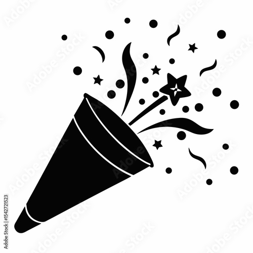 confetti popper silhouette vector black on white background