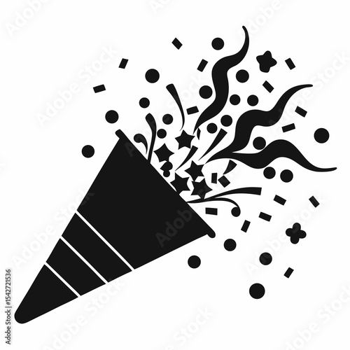 confetti popper silhouette vector black on white background