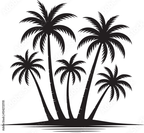 A tropical beach sunset with palm tree silhouettes perfectly illustrates a summer island paradise