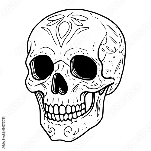 A human skull and crossbones vector illustration, a scary symbol of death and danger, perfect for Halloween or pirate-themed designs