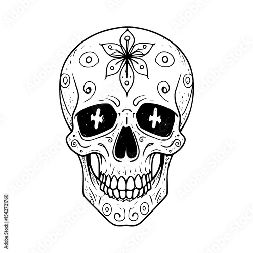 A human skull and crossbones vector illustration, a scary symbol of death and danger, perfect for Halloween or pirate-themed designs