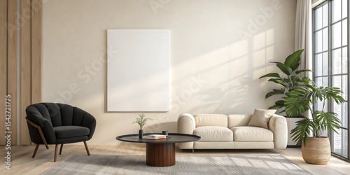 Fototapeta Naklejka Na Ścianę i Meble -  Frame mockup, ISO A paper size. Living room wall poster mockup. Interior mockup with house background. Modern interior design. 3D render