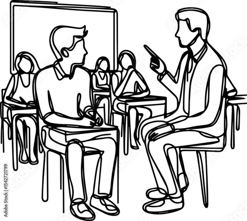 Teacher instructing student in classroom during educational session  
