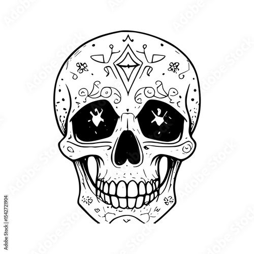 A human skull and crossbones vector illustration, a scary symbol of death and danger, perfect for Halloween or pirate-themed designs