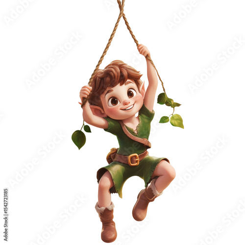 cute little kid boy wearing green elf Christmas costume.. Generative AI