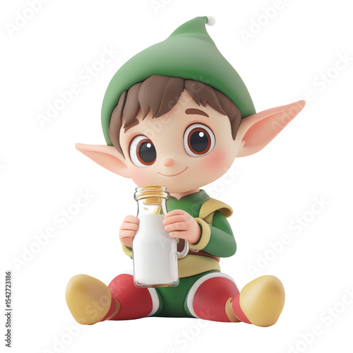 cute little kid boy wearing green elf Christmas costume.. Generative AI