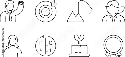 Achievements goals success target leadership business motivation reward progress growth icons vector set editable stock vector illustration