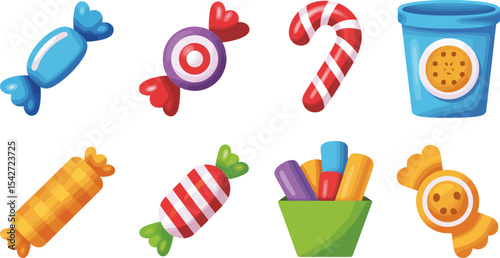 Assorted candies illustration vector graphic sweets treats confectionery sugar delicious colorful yummy tasty editable stock vector illustration