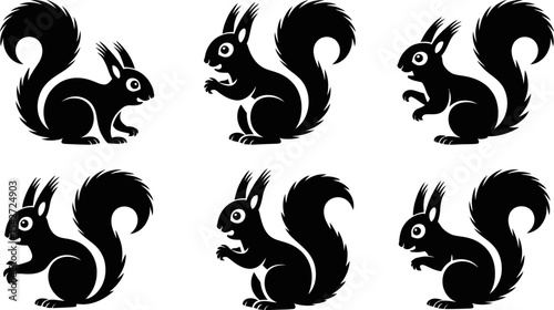Black squirrel vector graphic set illustration rodent animal wildlife nature design isolated on white background editable stock vector illustration