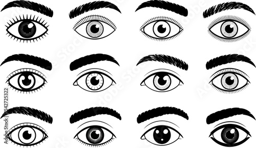 Eye vector illustration set graphic design elements for beauty and fashion concepts drawing artwork editable stock vector illustration