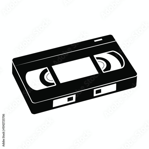 Black and white vector illustration of a VHS cassette tape