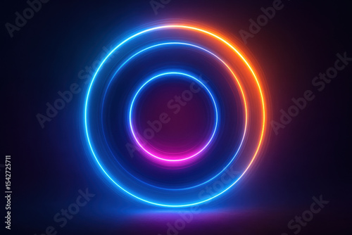 Glowing neon rings with vivid colors in dark atmosphere