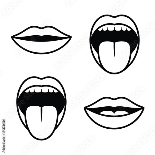 Mouth and Lips Vector Illustration Set with Different Expressions
