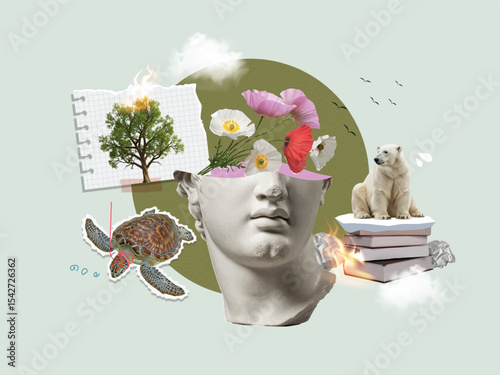 Mindfulness in nature and conservation with abstract creative design. Vector illustration