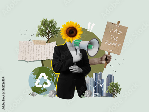 Sustainability advocacy with environmental elements and symbolism. Vector illustration