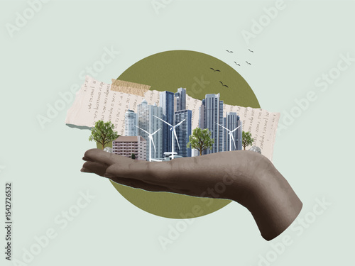 Sustainable urban development advocacy in creative format. Vector illustration