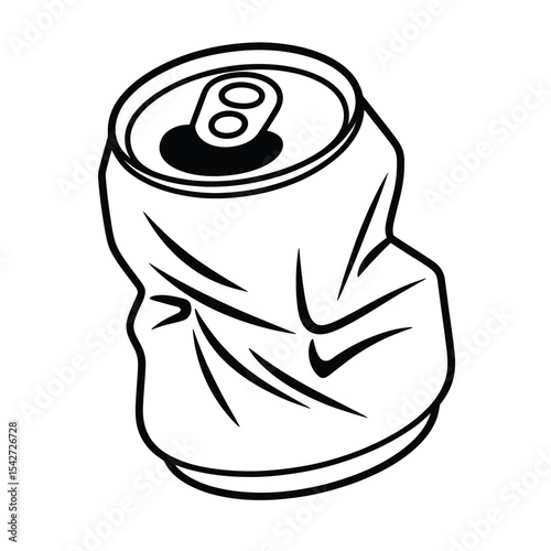 Crushed Aluminum Can Line Art Illustration for Recycling Concepts