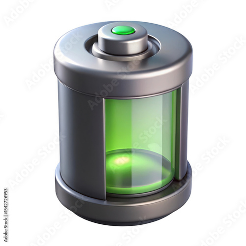 3d realistic battery icon with green indicator isolated on transparent background