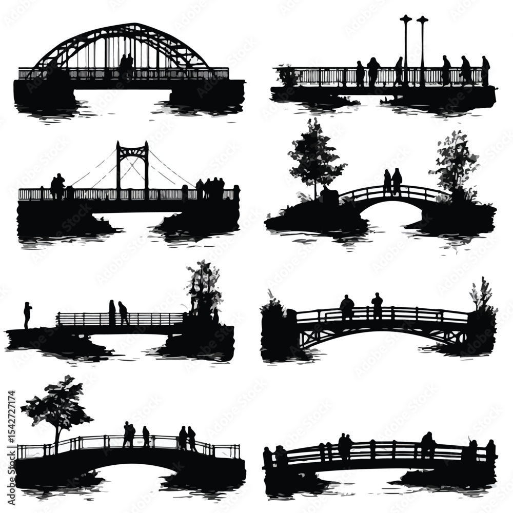 Obraz premium bridge silhouette set, Black & White silhouette set