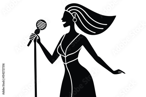 Minimalist hand drawn drag queen speaking into microphone