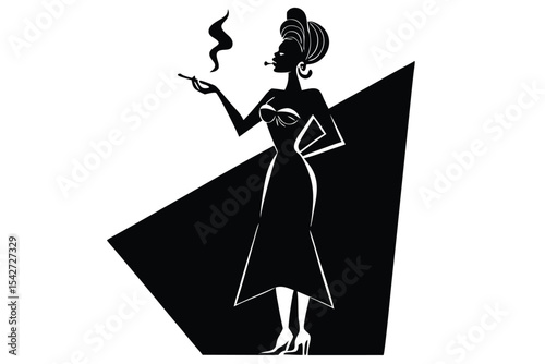 Minimalist hand drawn drag queen smoking on stage