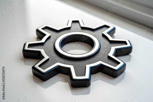 Black Gear Icon 3 D Render Silver Outline Settings Cogwheel