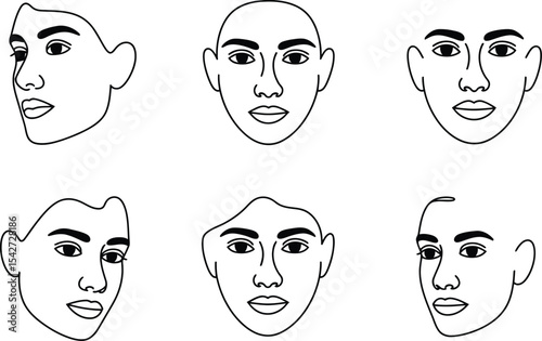 Minimalist line art collection of human faces in various perspectives and expressions