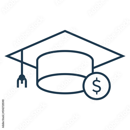 Education Savings Icon Vector – Graduation Cap with Coin, Book, and Dollar Sign Symbols