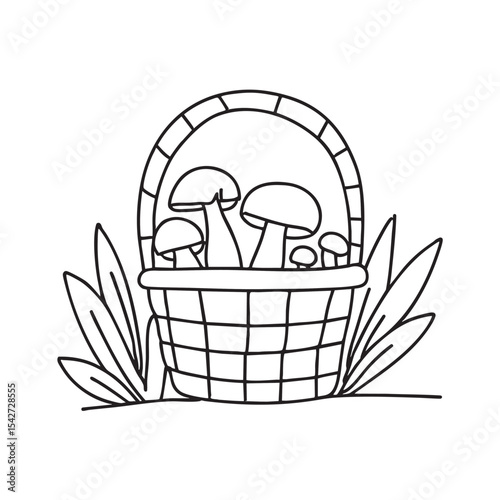 A basket filled with mushrooms near forest underbrush
