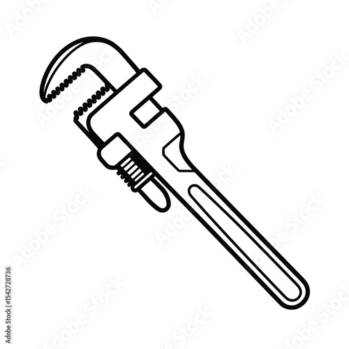 Black and white line art illustration of a pipe wrench tool