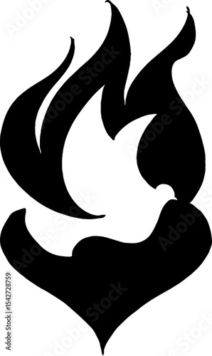 A symbolic Christian logo featuring a cross, a dove, and an open Bible. The dove rises like a flame from the scriptures, representing the Holy Spirit and the light of God’s word. This minimalist black