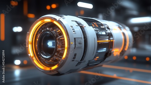 A futuristic booster with a glowing ring encircling its main body