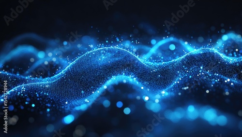 Abstract digital wave, deep blue particles