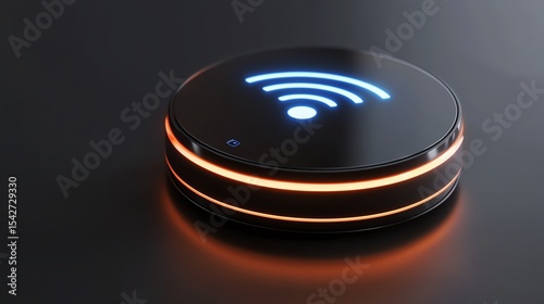 A futuristic WiFi booster with a levitating antenna glowing softly