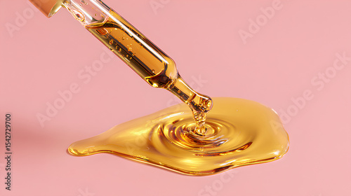 Golden Oil Serum Dropper on Pink Background