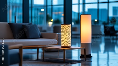 A glowing booster with an intricate geometric design in a modern lounge