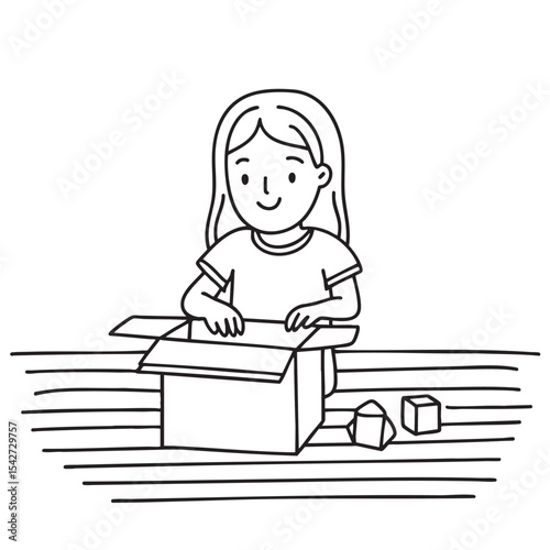 A kid unwrapping a toy box on the living room floor