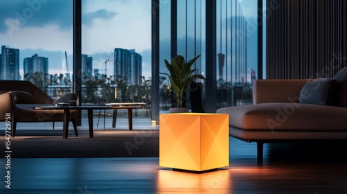 A glowing booster with an intricate geometric design in a modern lounge