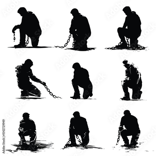 broken chains silhouette set, Black & White silhouette set 