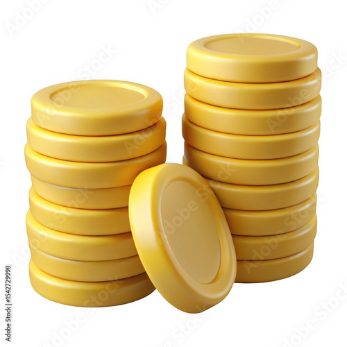 3d realistic gold coin stacks isolated on transparent background