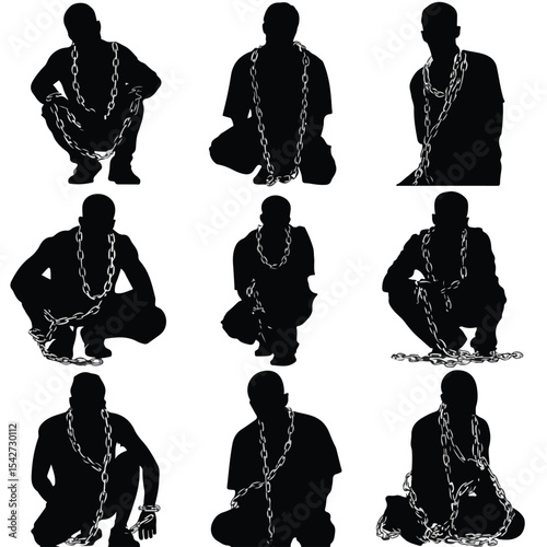 broken chains silhouette set, Black & White silhouette set 