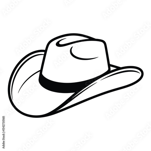 Black and white outline illustration of a cowboy hat isolated