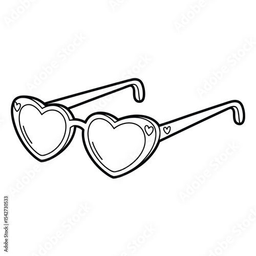 Heart shaped sunglasses line art illustration for coloring book