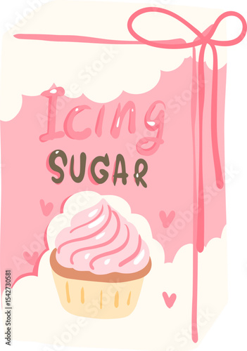 Icing Sugar Packaging Illustration, Cute Baking Ingredient Clipart, Kawaii Pastel Kitchen Graphic

