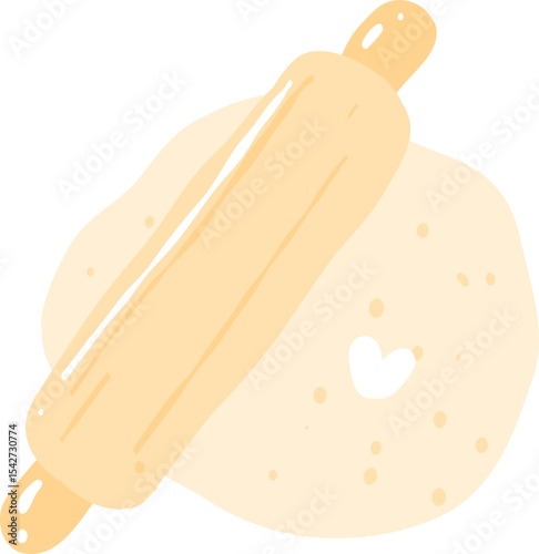 Dough with Rolling Pin Illustration, Cute Baking Clipart, Kawaii Kitchen Tool Graphic

