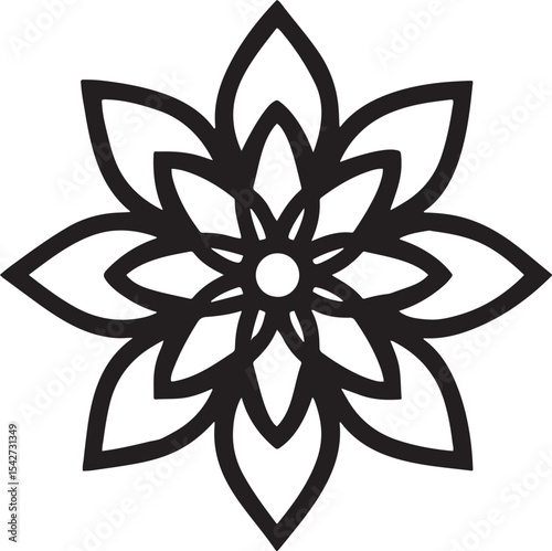 Elegant Floral Design Featuring Stylized Petals and Central Circle Outline Iconography