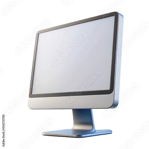 3d realistic silver computer monitor isolated on transparent background