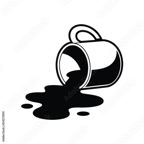 Spilled coffee cup icon in black and white vector illustration